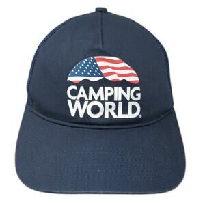 Camping World U.S. Flag Snapback Trucker Hat Blue One Size Adjustable Mesh Back